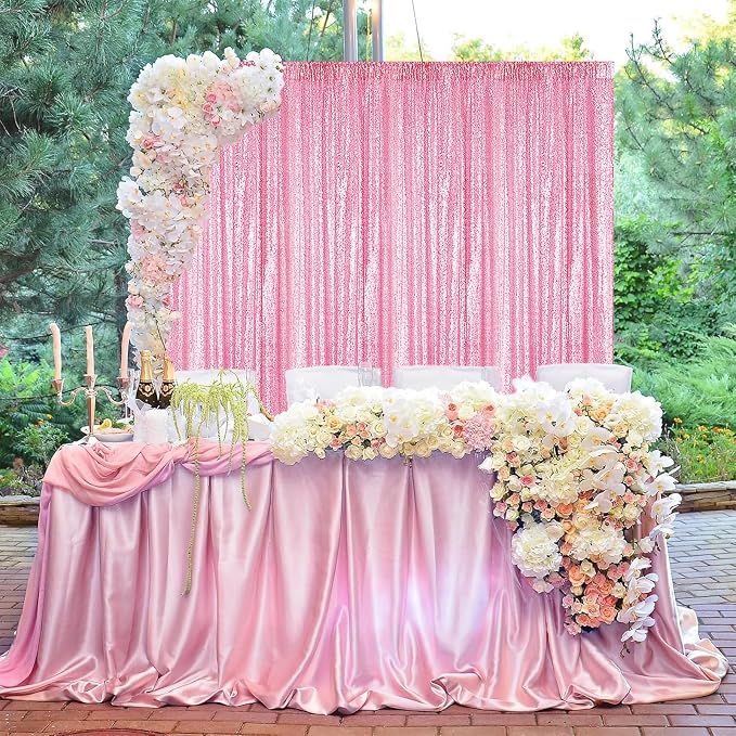Sugargirl Matte Pink Sequin Backdrop Curtain 3 Panels 2FTx8FT Glitter Matte - Image 7
