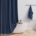 Small Boho Linen Heavy Duty Cloth Shower Curtain, 330GSM Linen Blend, Water by ShowerCurtain