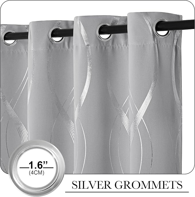 NICETOWN Blackout Curtains 95 inches Long, Foil Printed Wave Lines Energy - Image 3