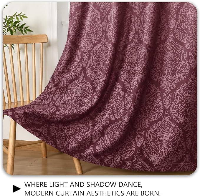 DWCN 100% Blackout Curtains for Bedroom 84 Inch Long-Damask Patterned Ombre - Image 7
