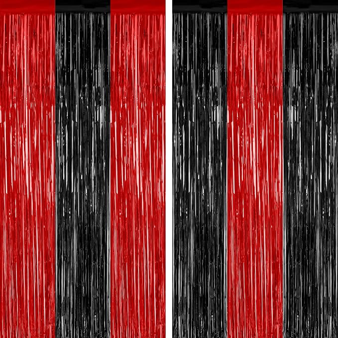 ZATAYE 2 Pack Black Red Halloween Foil Curtain Streamer Decorations | Black Red by ZATAYE