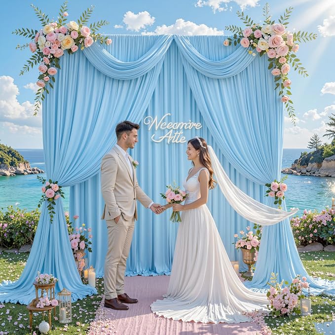 20 ft x 10 ft Wrinkle Free Baby Blue Backdrop Curtains - Image 8