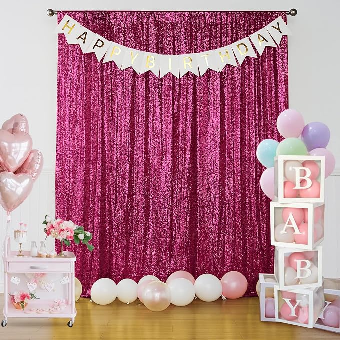 Sugargirl Fuchsia Sequin Backdrop Curtain 4FTx8FT Glitter Fuchsia Background - Image 2