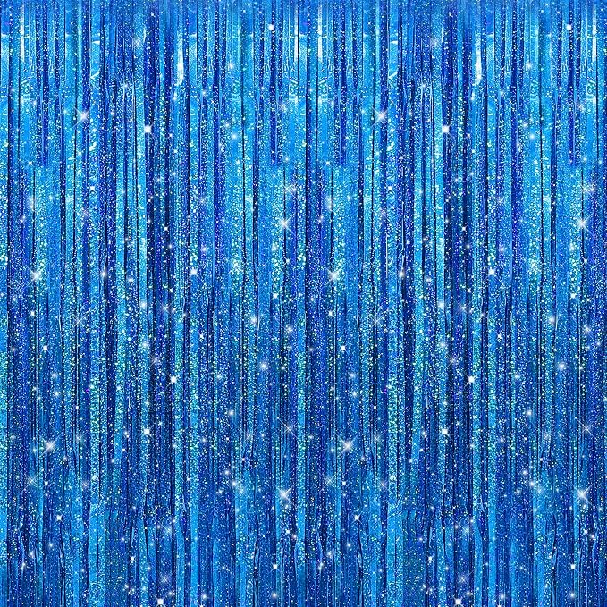 Crosize 4 Pack Laser Royal Blue Party Streamers Backdrop, 3.3 x 9.9 ft | Tinsel by Crosize