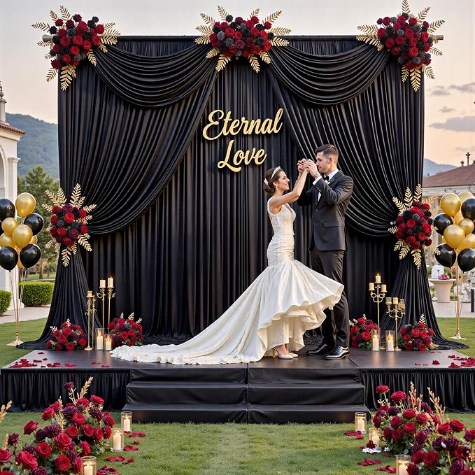 10 ft x 8 ft Wrinkle Free Black Backdrop Curtain - Image 3