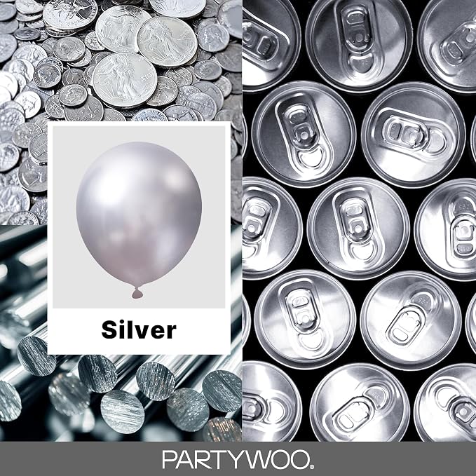 PartyWoo Silver Balloons 128 pcs Different Sizes of 18 12 10 5 Inch Silver - Image 2