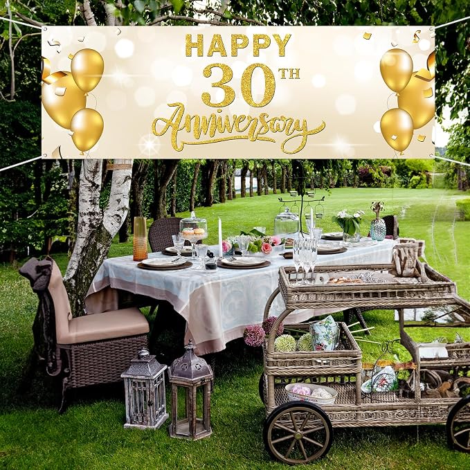 Large Happy 30th Anniversary Banner Thirty Themed Garden Backdrop Banner - Image 7