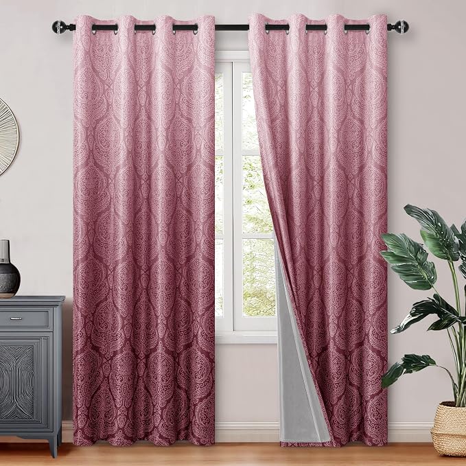 DWCN 100% Blackout Curtains for Bedroom 84 Inch Long-Damask Patterned Ombre by DWCN