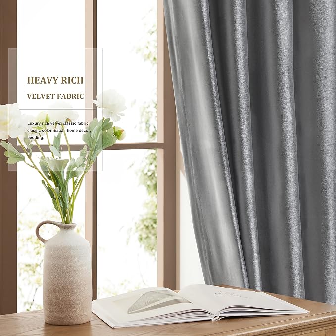 Velvet Grey Grommet Blackout Curtains 108 inch Length - Image 4