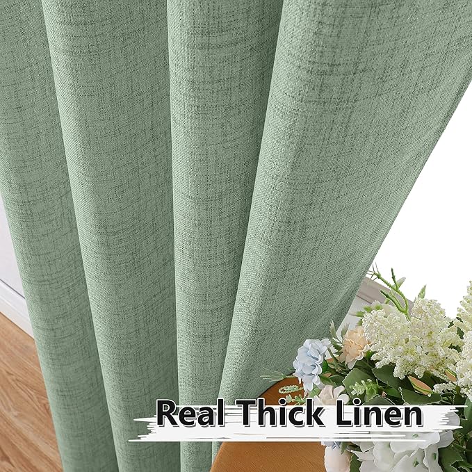 Tollpiz Linen Curtains Bedroom Rod Pocket Semi Sheer Curtain Burlap Light - Image 3