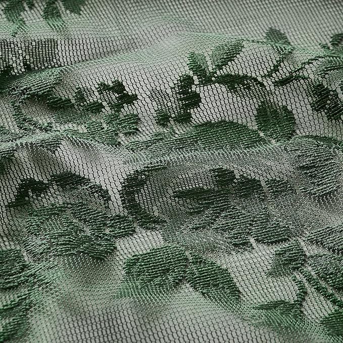 Leaf Green Lace Curtains 72 Inch Length 2 Panels set Victorian Floral Sheer - Image 7