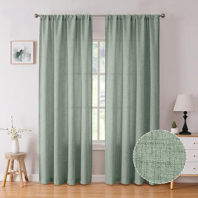 Tollpiz Short Linen Curtains Living Room Rod Pocket Semi Sheer Curtain Burlap by Tollpiz