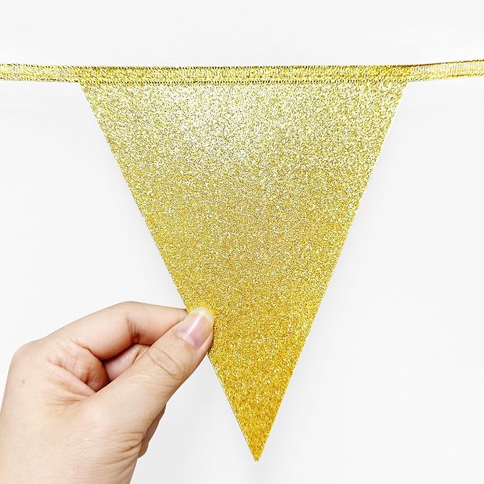 Teal Aqua Blue and Gold Party Decorations Pennant Banner Flag Hanging Glitter - Image 6