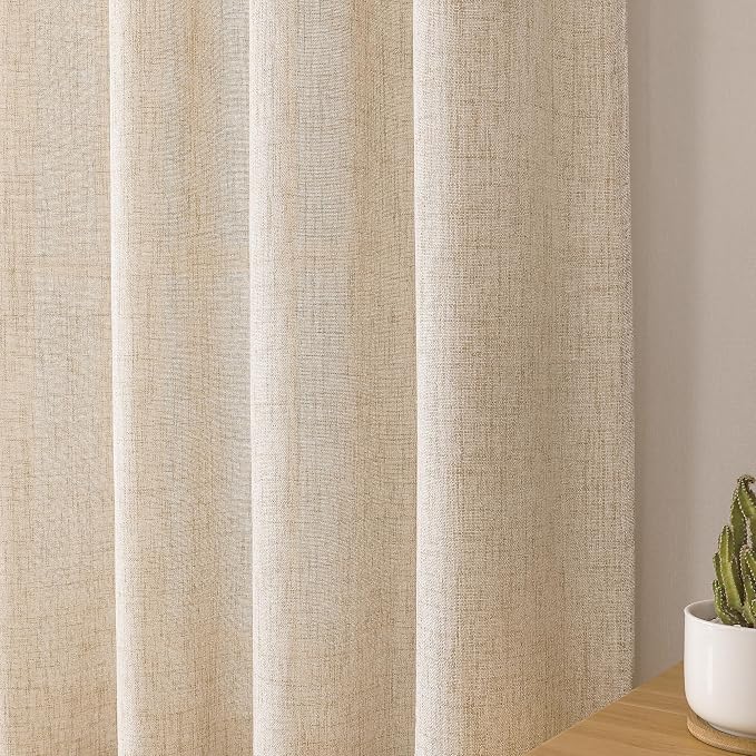 Tollpiz Linen Tier Curtains Rod Pocket Semi Sheer Short Kitchen Curtain Half - Image 8