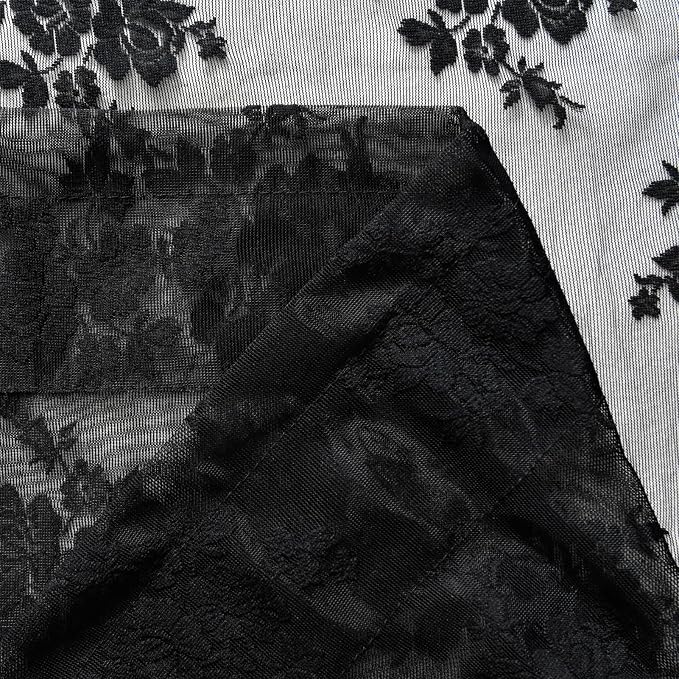 Kotile Black Lace Curtains for Bedroom Vintage Floral W42xL54 Inch 2 Panels | - Image 7