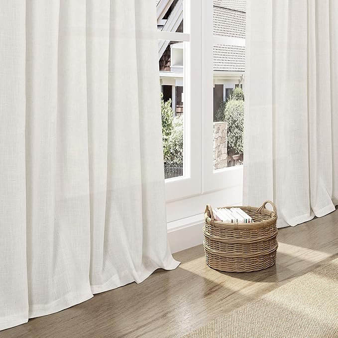 Cream Linen Curtains 126 Inches Long 2 Panels Set - Image 6