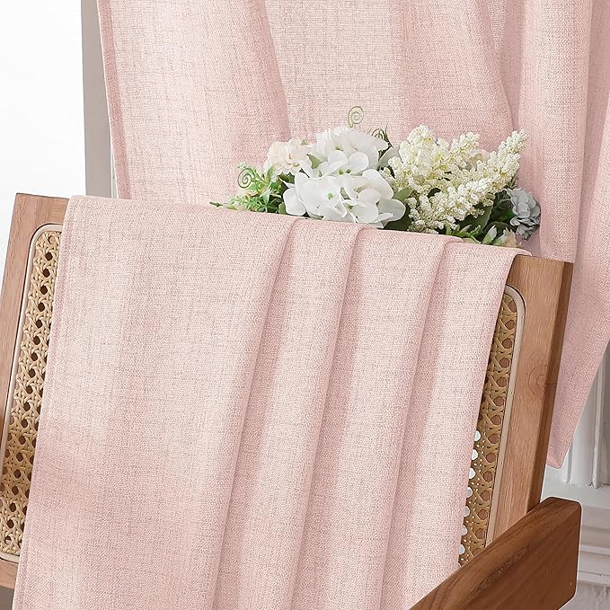 Tollpiz Linen Curtains Living Room Rod Pocket Semi Sheer Curtain Burlap Light - Image 6