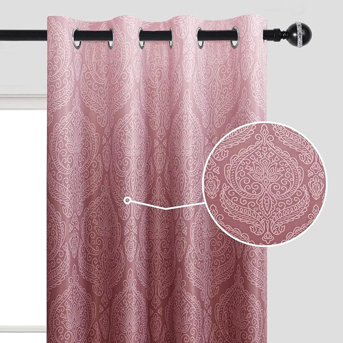 DWCN 100% Blackout Curtains for Bedroom 84 Inch Long-Damask Patterned Ombre - Image 2