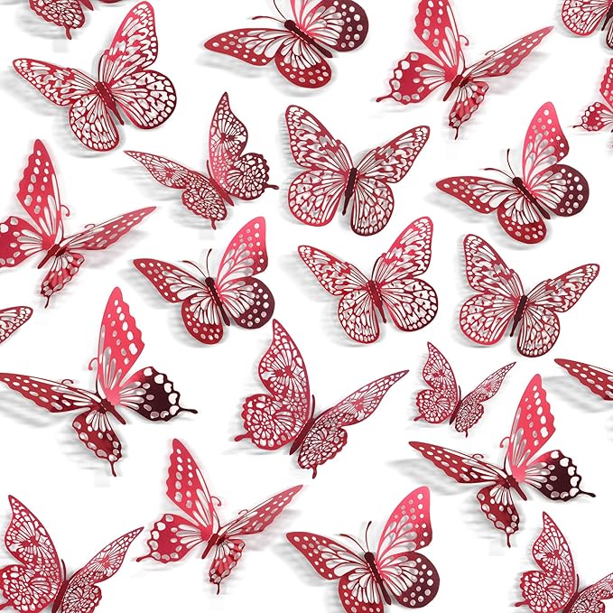 SAOROPEB 3D Butterfly Wall Decor 48 Pcs Blood Red Butterfly Decorations | 4 by SAOROPEB