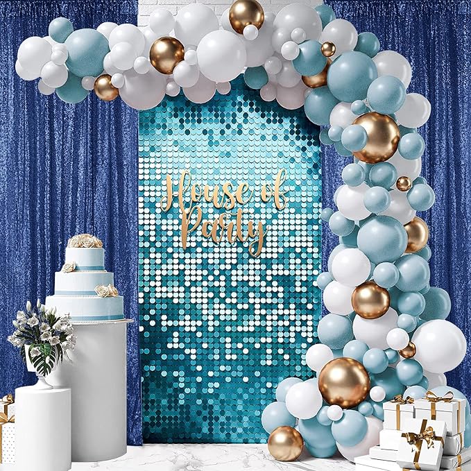 Hahuho Navy Sequin Backdrop Curtain, Party Decoration（4 Panels, 2FT x 8FT - Image 6