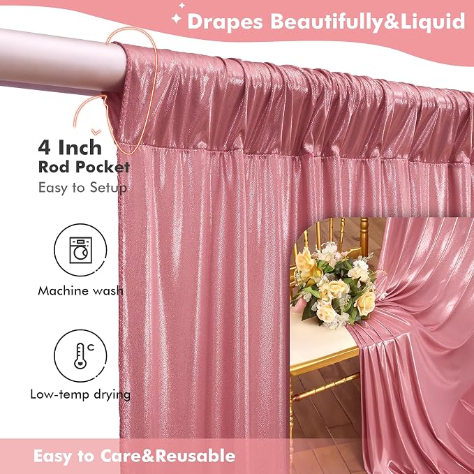 20x10ft Shimmer Rose Gold Sequin Backdrop Curtain - Image 6