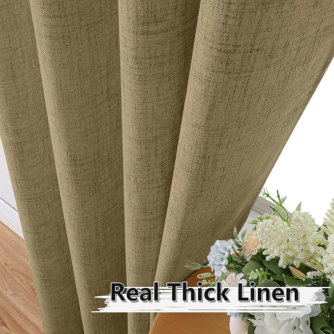 Tollpiz Linen Curtains Bedroom Rod Pocket Semi Sheer Curtain Burlap Light - Image 3