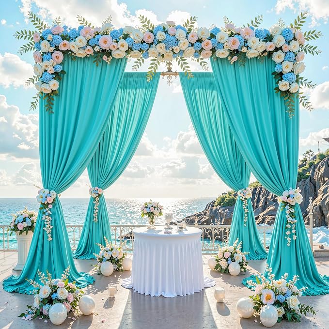10 ft x 10 ft Wrinkle Free Turquoise Backdrop Curtain - Image 2