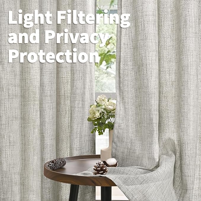 YoungsTex Short Linen Curtains 40 Inches Long, Dark Grey Drapes Light Filtering - Image 3
