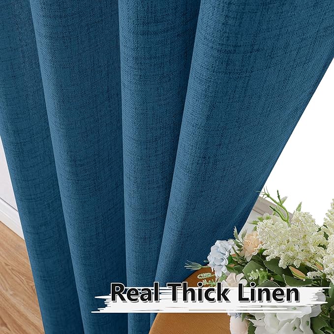 Tollpiz Linen Curtains Living Room Rod Pocket Semi Sheer Curtain Burlap Light - Image 3
