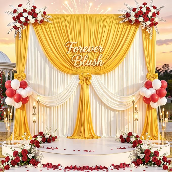 10 ft x 10 ft Wrinkle Free Yellow Backdrop Curtain - Image 4