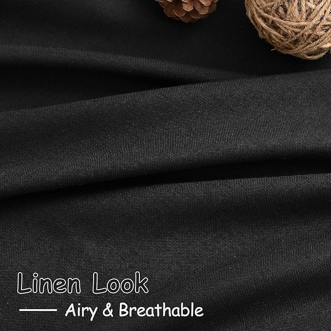 Black Linen Blend Drapes 84 Inch Length 2 Panels Set Back Tab Rod Pocket Light - Image 2