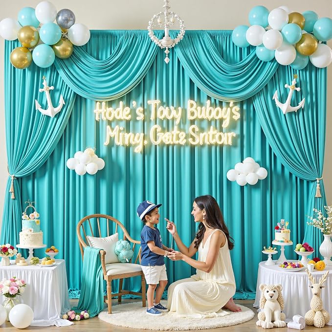 10 ft x 10 ft Wrinkle Free Turquoise Backdrop Curtain - Image 5