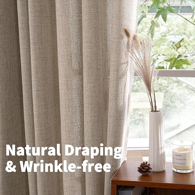 YoungsTex Oatmeal Linen Kitchen Curtains 36 Inches Long - Image 5