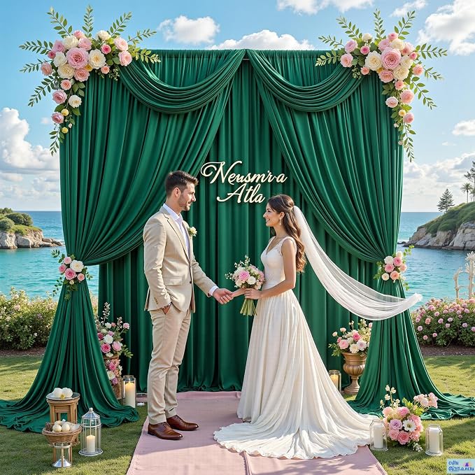 10 ft x 8 ft Wrinkle Free Hunter Green Backdrop Curtain - Image 7