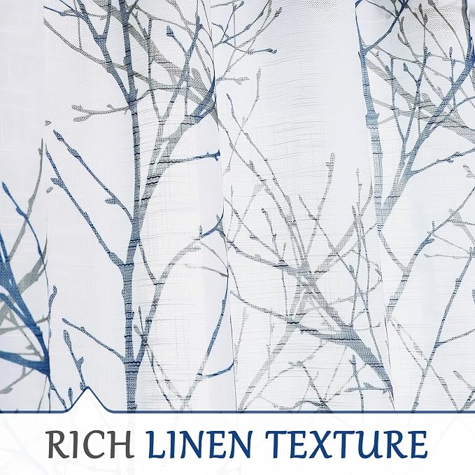 FMFUNCTEX Linen Blue White Semi Sheer Patio Curtains 96 Inch Long 1 Panel | - Image 4