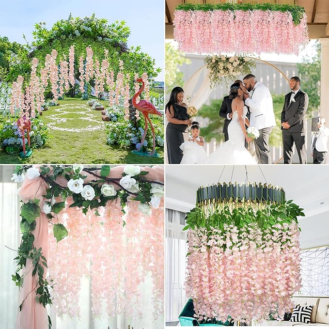 Wisteria Hanging Flowers 12 Pack Artificial Flowers Fake Wisteria Vine Rattan - Image 5