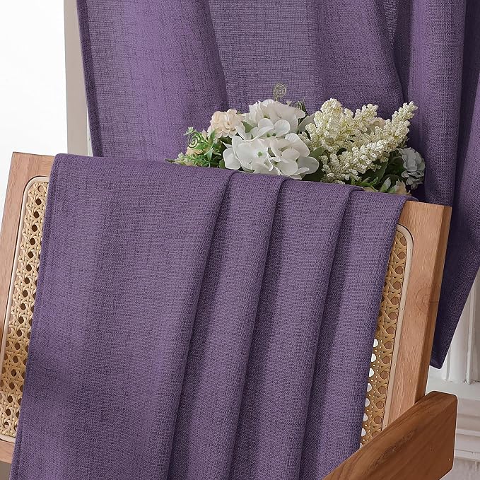 Tollpiz Short Linen Curtain Living Room Rod Pocket Semi Sheer Curtains Burlap - Image 6
