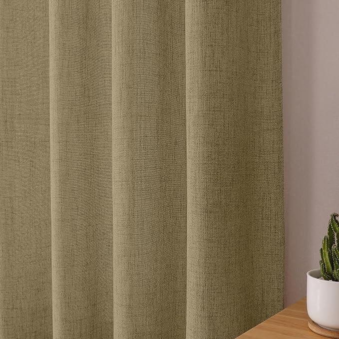 Tollpiz Linen Curtains Bedroom Rod Pocket Semi Sheer Curtain Burlap Light - Image 8
