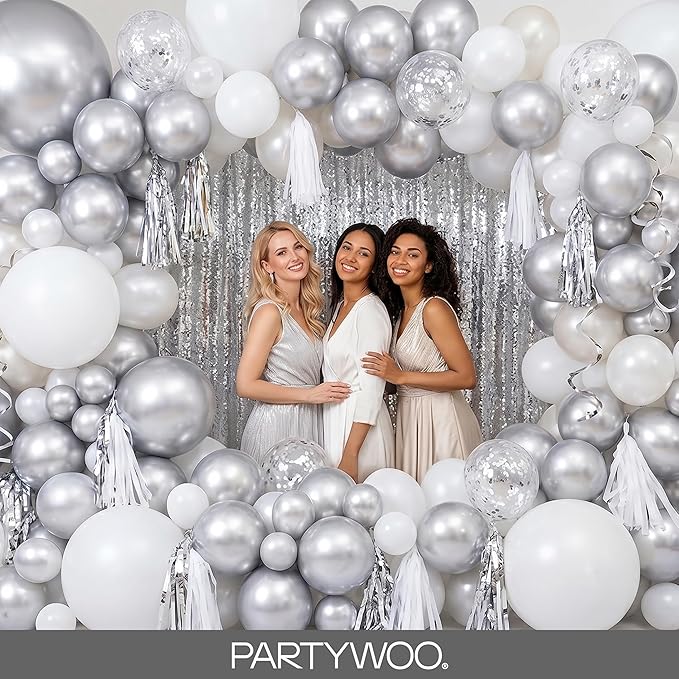PartyWoo Silver Balloons 155pcs Different Sizes of 18 12 10 5 Inch | Balloons - Image 5