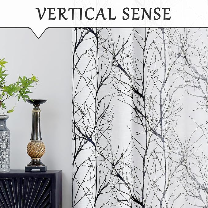 FMFUNCTEX Linen Black White Semi Sheer Patio Curtains 84 Inch Long 1 Panel | - Image 4