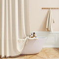 72 x 80 Boho Linen Heavy Duty Cloth Shower Curtain Set, Cream/Beige | Long Size by ShowerCurtain