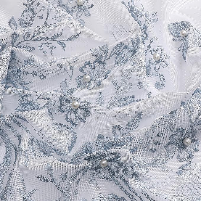White Sheer Voile Curtains Blue Embossed Butterflies 54Wx84L Inch | Light - Image 7
