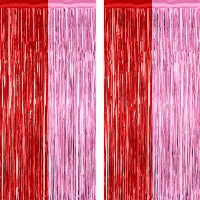 ZATAYE 2 Pack Red Pink Valentines Foil Curtain Streamer Decorations | Red Pink by ZATAYE