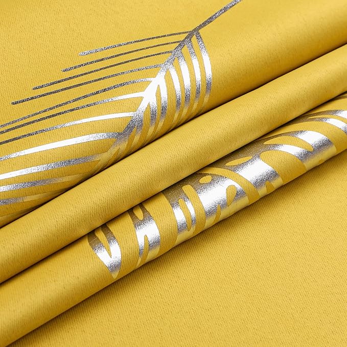 Yellow Blackout Curtains for Living Room, Room Darkening Silver Palm Tree - Image 8