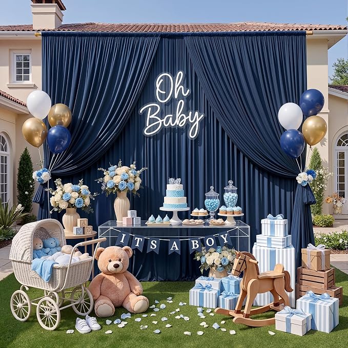 10ft x 10ft Wrinkle Free Navy Blue Backdrop Curtains Panels, 2 Panels 5x10ft - Image 8