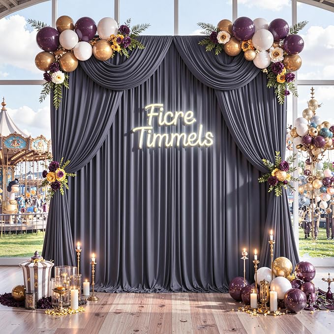 50 ft x 10 ft Wrinkle Free Charcoal Backdrop Curtain - Image 9