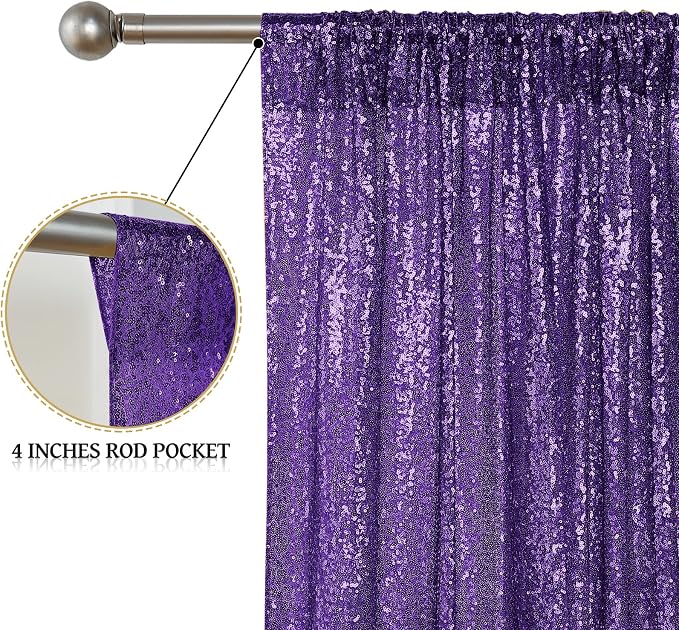Sugargirl Purple Sequin Backdrop Curtain 3 Panels 2FTx8FT Glitter Purple - Image 5