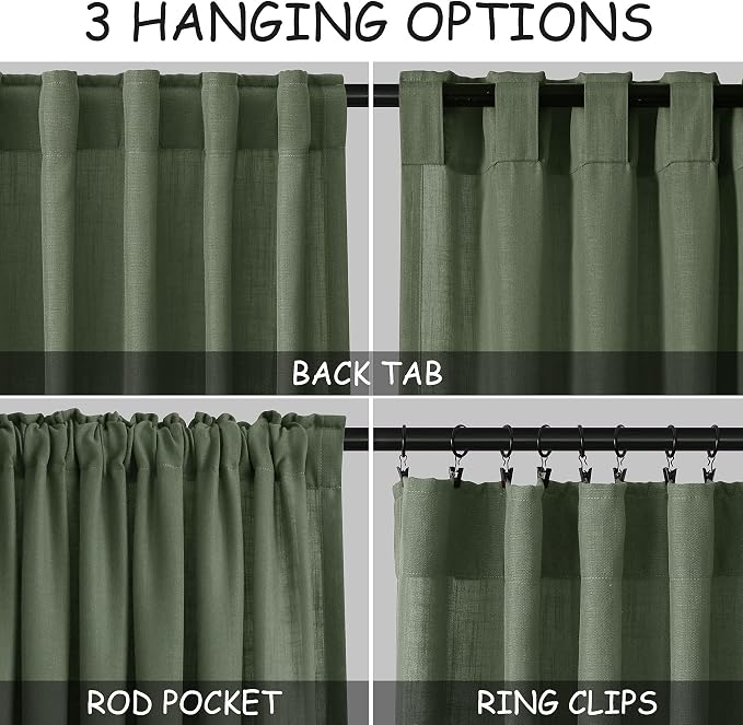 Olive Green Linen Blend Semi Sheer Light Filtering Curtains 78 Inches Long 2 - Image 3
