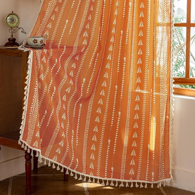 Boho Burnt Orange Curtains 63 Inch Long - Image 2