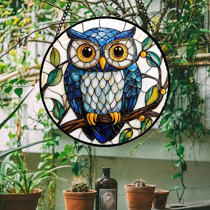 DASTOLL Stained Glass Window Hanging, Owl Gifts - Image 2